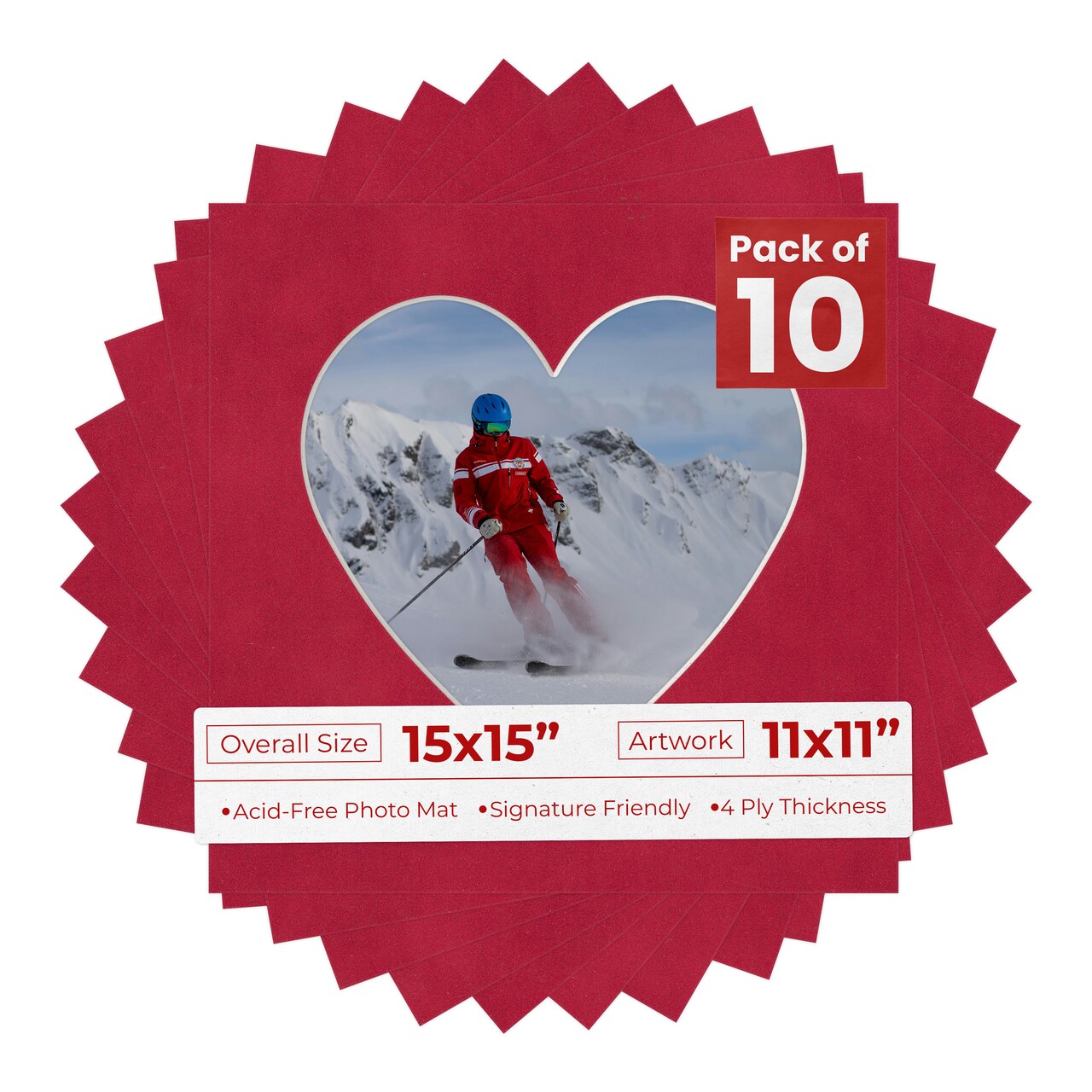 Red Suede Mat Board for 15x15 Frames - Heart Opening for 11x11 Photos